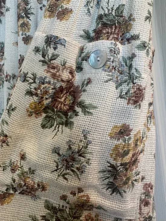 Vintage Linen Blend Cream Floral Midi Dress with Buttons - Picture 8 of 10